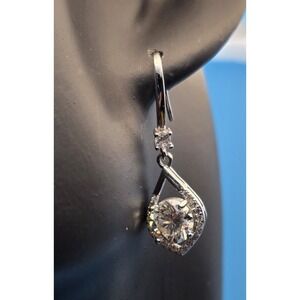 2.4‎ Ct Moissanite Dangle Earrings Plated White Gold GRA Cert of Auth #0245